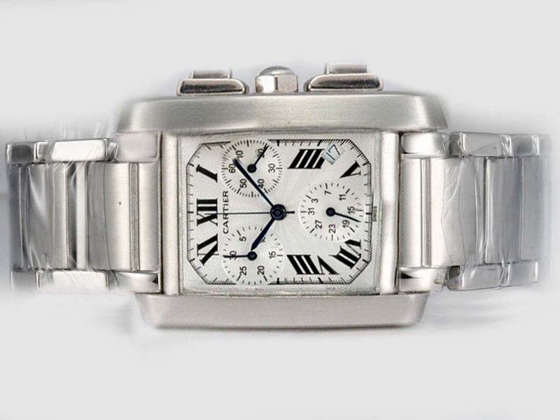 Cartier Tank W51024Q3 White Dial Round Quartz Chronograph Watch watches