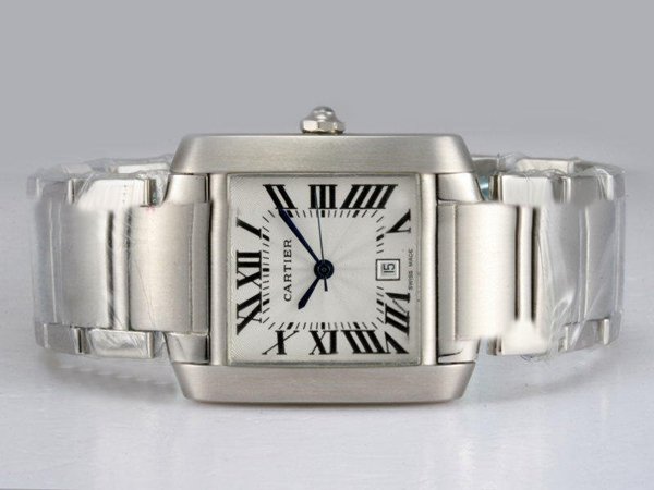 Cartier Tank w51028Q3 Square Silver Stainless Steel Strap White Dial Watch watches