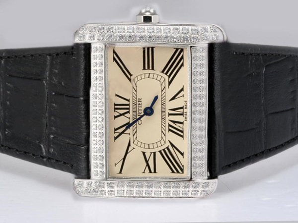 Cartier Tank WA301271 Black Crocodile Leather Strap Yellow Dial Rectangle Watch watches
