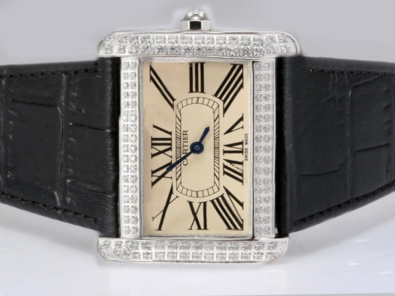 Cartier Tank WA301271 Diamond Bezel Quartz Yellow Dial Watch watches
