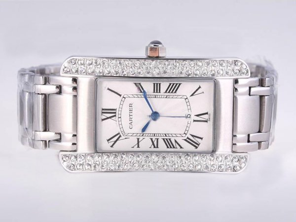Cartier Tank WB7073L1 Rectangle Silver Stainless Steel Strap Watch watches