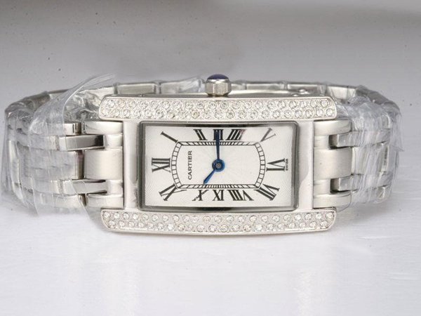 Cartier Tank wB7073L1 Rectangle Silver Stainless Steel Strap Womens Watch watches
