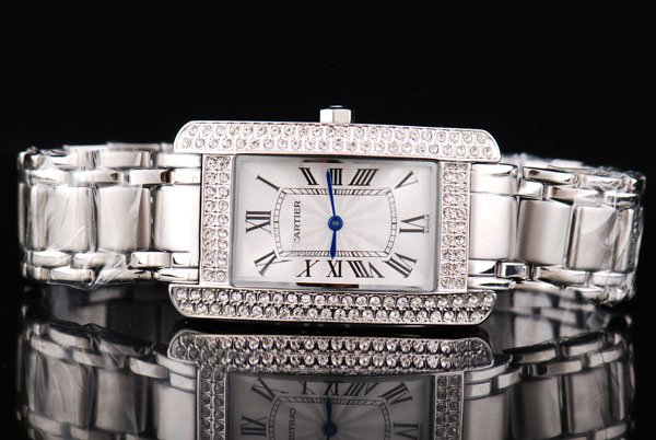 Cartier Tank WB7073L1 Silver Stainless Steel Strap Rectangle Womens Watch watches