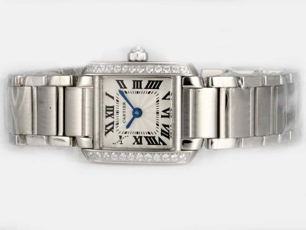 Cartier Tank wE1002S3 Silver Stainless Steel Strap White Dial Watch watches