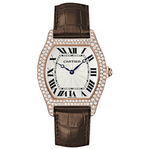 Cartier Tortue Silver Dial Brown Leather Diamond Automatic Men's Watch WA503951 watches