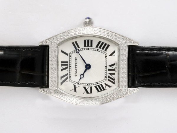 Cartier Tortue WA503851 Rectangle Black Cow Leather Strap Mens Watch watches