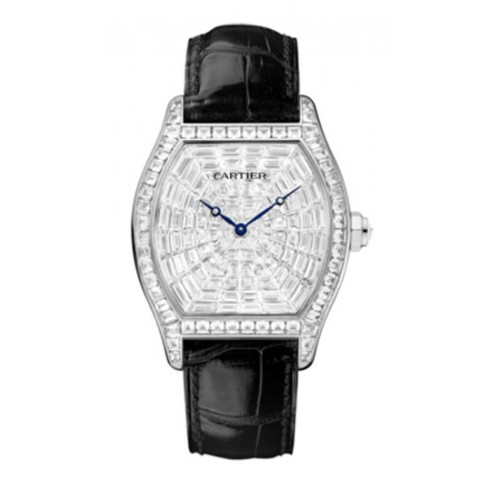 Cartier Tortue XL Baguette Diamond Dial Black Leather Men's Watch HPI00502 watches