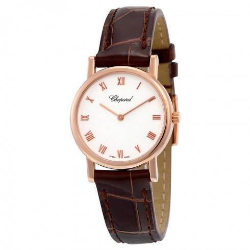 Chopard Classic White Dial 18kt Rose Gold Case Brown Alligator Strap Ladies Watch 127387-5001 watches