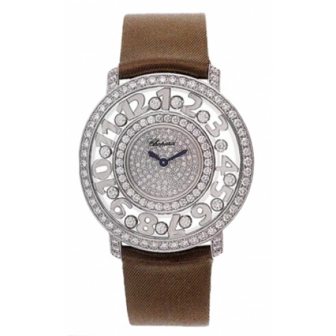 Chopard Happy Diamonds Pave Dial 18kt White Gold Brown Leather Ladies Watch 207227-1001 watches