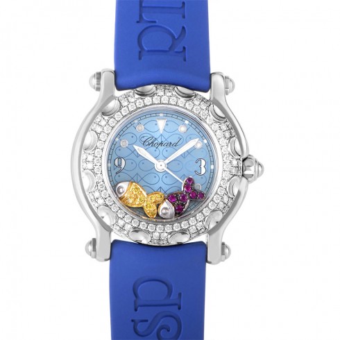 Chopard Happy Fish Blue Dial Blue Leather Strap Ladies Quartz Watch 278924-2001 watches