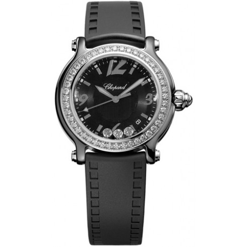 Chopard Happy Sport Black Dial Ceramic Diamond Ladies Watch 288507-9003 watches