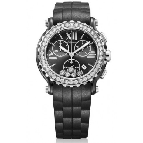 Chopard Happy Sport Black Dial Chronograph Ceramic and White Gold Ladies Watch 288515-9006 watches