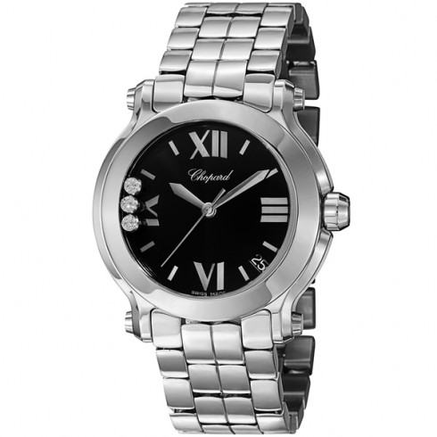 Chopard Happy Sport Black with Three Floating Diamonds Dial Ladies Watch 278477-3014 watches