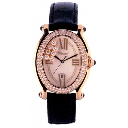 Chopard Happy Sport Diamond 18k Yellow Gold Black Ladies Watch 277012-0004 watches