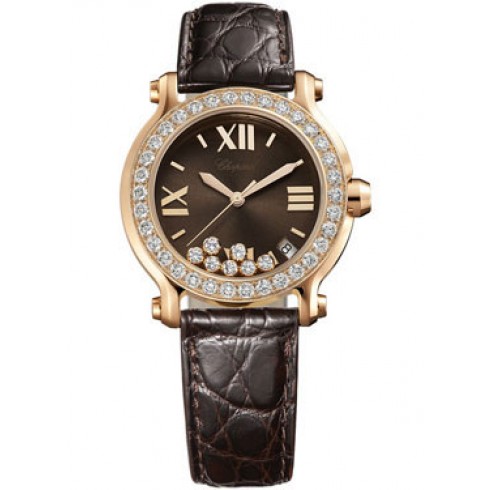 Chopard Happy Sport Diamond Brown Dial 18k Rose Gold Ladies Watch 277473-5008 watches