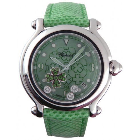 Chopard Happy Sport Diamond Emerald Good Luck Clover Steel Green Mens Watch 28/8426 watches