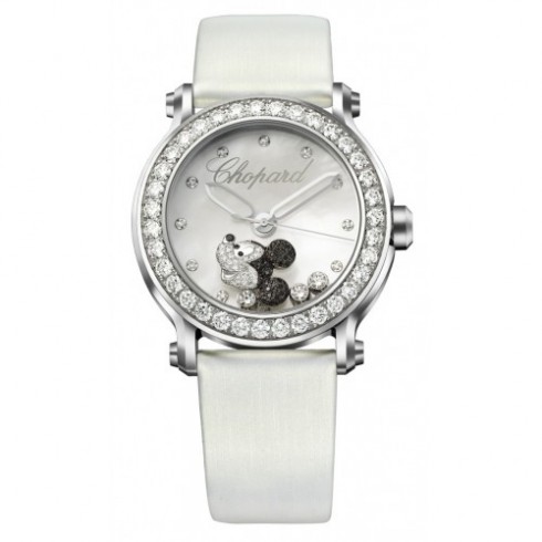 Chopard Happy Sport Diamond Mickey Mouse Silver Dial White Satin Ladies Watch 288524-3005 watches