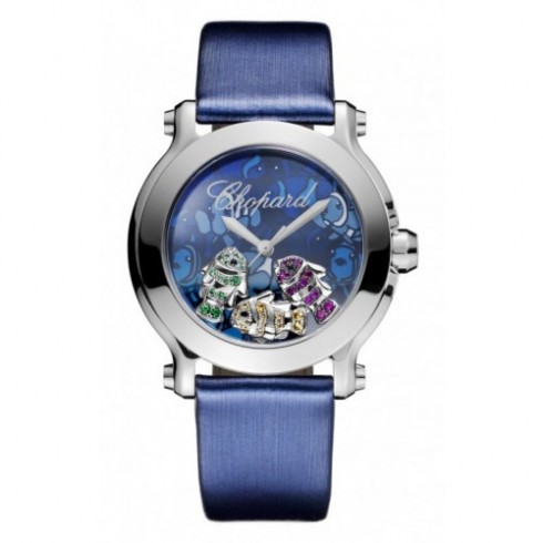 Chopard Happy Sport II Floating Fish Blue Dial Blue Satin Ladies Watch 278475-3049 watches