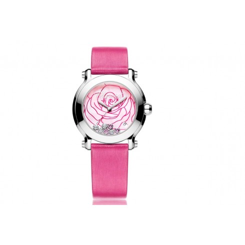 Chopard Happy Sport II La Vie En Rose Pink Rose Dial Pink Satin Floating Diamonds Ladies Watch 278475-3029 watches