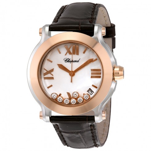 Replica Chopard Happy Sport II MOP Dial Brown Leather Flaoting Diamonds Ladies Watch 278492-9004 Watch