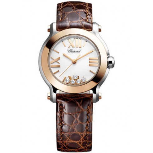 Chopard Happy Sport II Round Diamond White Dial 18 kt Rose Gold Ladies Watch watches