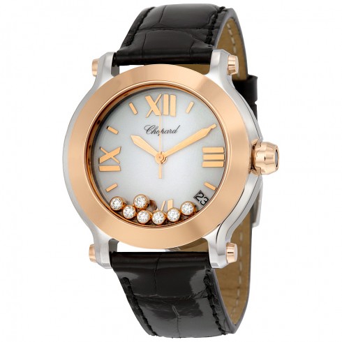 Chopard Happy Sport II White Diamond Dial Black Leather Ladies Watch 278492-9001 watches