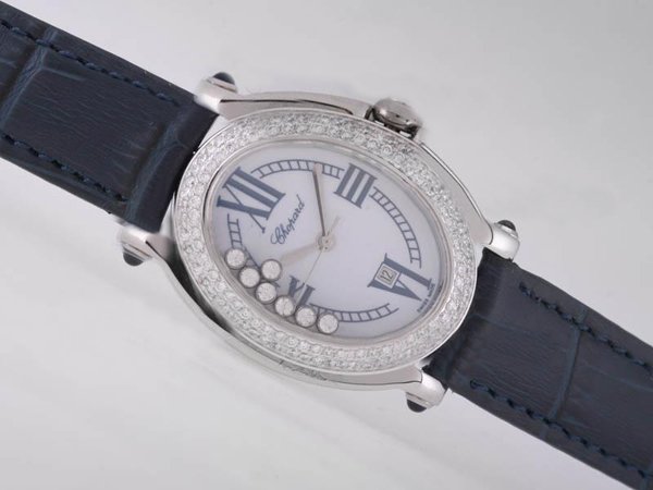 Chopard Happy Sport Oval 277465-1006 White Dial Diamond Bezel Stainless Steel Case Watch watches