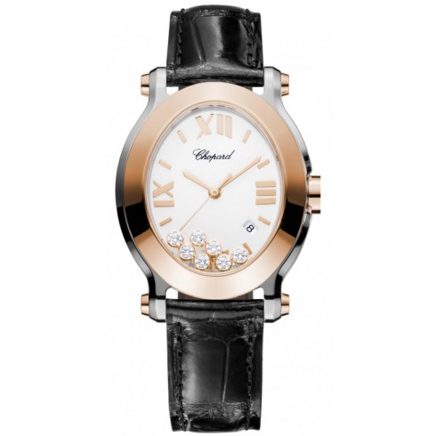 Chopard Happy Sport Oval Floating Diamonds Rose Gold and Steel Ladies Watch 278546-6001 watches