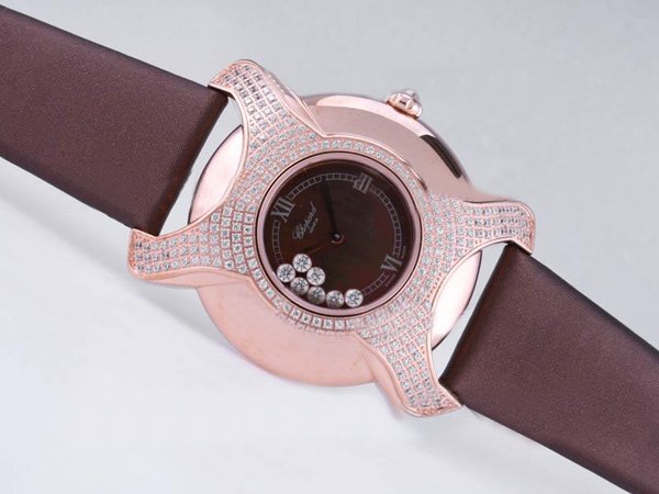 Chopard Happy Sport Round 277473-5001 Diamond Bezel Brown Cow Leather Strap Brown Dial Watch watches