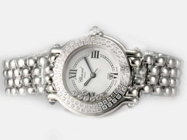 Chopard Happy Sport Round 278236-3016 Silver Stainless Steel Strap Diamond Bezel Womens Watch watches