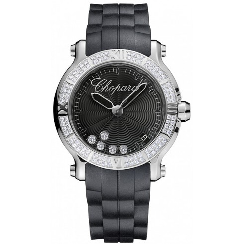 Chopard Happy Sport Round Black Dial Diamond Ladies Watch 278551-3004 watches