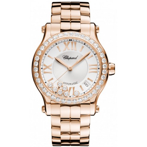 Chopard Happy Sport Silver Guilloche Dial 18 Carat Rose Gold Ladies Watch 274808-5004 watches