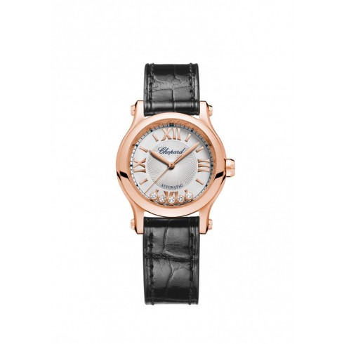 Chopard Happy Sport Silver Tone Dial Black Leather Strap Ladies Watch 274893-5001 watches