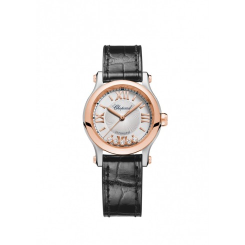 Chopard Happy Sport Silver-Tone Dial Black Leather Strap Ladies Watch 278573-6001 watches