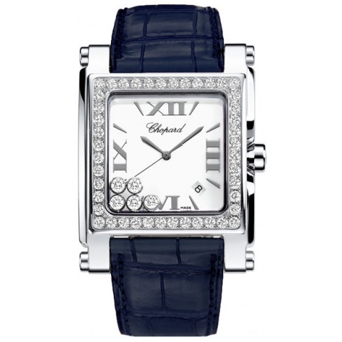 Chopard Happy Sport Square Mother of Pearl Dial Blue Leather Ladies Watch 28/8448-2001 watches