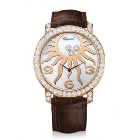 Chopard Happy Sun Diamond 18 kt Rose Gold Sun Brown Leather Ladies Watch 207470-5007 watches