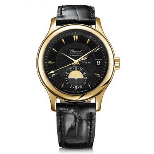 Chopard L.U.C Classic GMT Black Dial Black Leather Men's Watch 161867-0001 watches