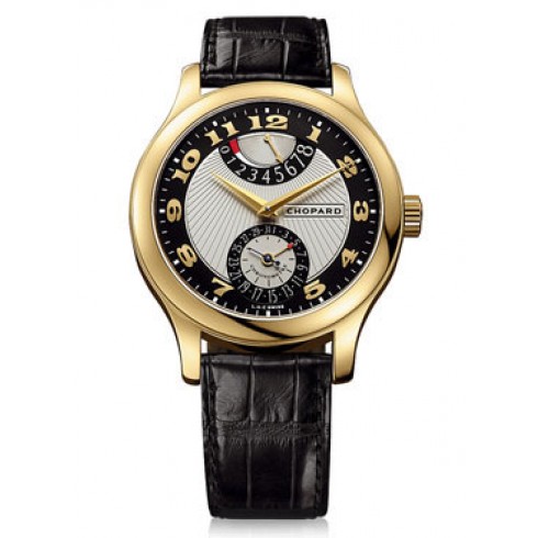 Chopard L.U.C Quattro Mark II Silver and Black Dial Yellow Gold Black Leather Men's Watch 161903-0001 watches
