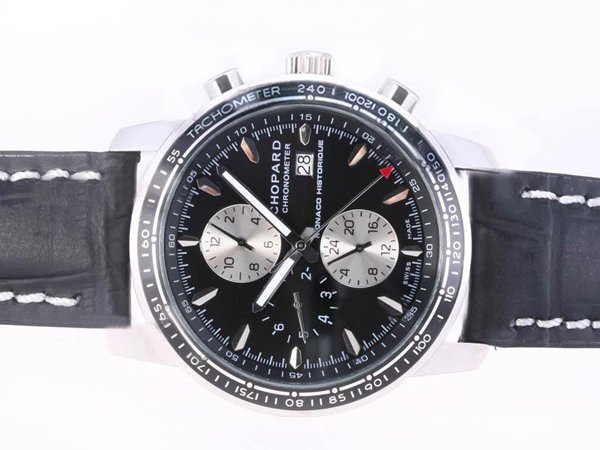 Chopard Mille Miglia Chronograph 168992-3031 Stainless Steel Bezel Black Cow Leather Strap Watch watches