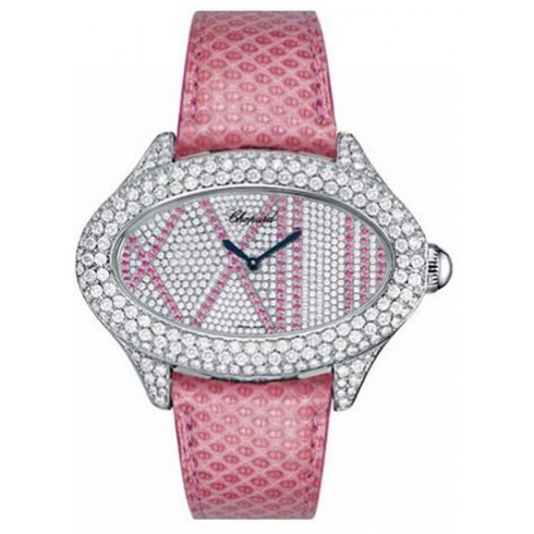 Chopard Montres Dame Cat Eye Diamond Dial Pink Lizard Skin Ladies Quartz Watch 137146-1004 watches