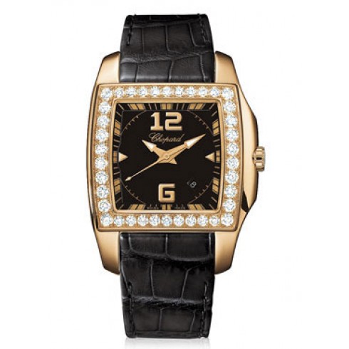 Chopard Two O Ten Black Dial Diamond Black Leather Ladies Watch 137468-5001 watches