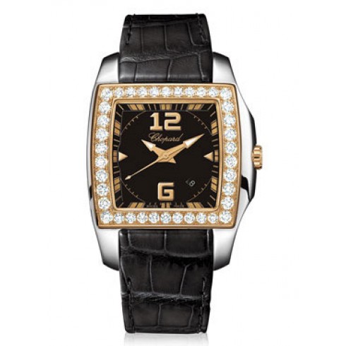 Chopard Two O Ten Black Dial Diamond Black Leather Ladies Watch 138473-9001 watches