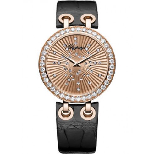 Chopard Xtravaganza Diamond 18k Rose Gold Black Leather Ladies Watch 134236-5001 watches
