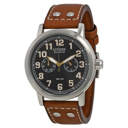 Citizen Avion Multi-Function Eco Drive Black Dial Brown Leather Men's Watch AO9030-05E watches