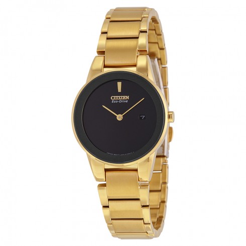 Citizen Axiom Eco-drive Black Dial Gold Stainless Steel Quartz Ladies Watch GA1052-55E watches