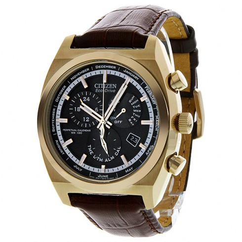 Citizen Calibre 8700 Eco-Drive Black Dial Rose Gold-Tone Steel Brown Leather Strap Men's Watch BL8123-03E watches