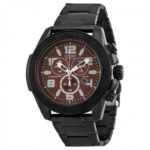 Citizen Drive Brown Dial Chronograph Black IP Stainless Steel Men's Watch AT2275-56X watches
