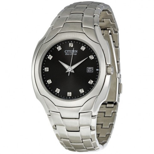 Citizen Eco Drive Black Diamond Dial Stainless Steel Men's Watch BM6010-55G watches