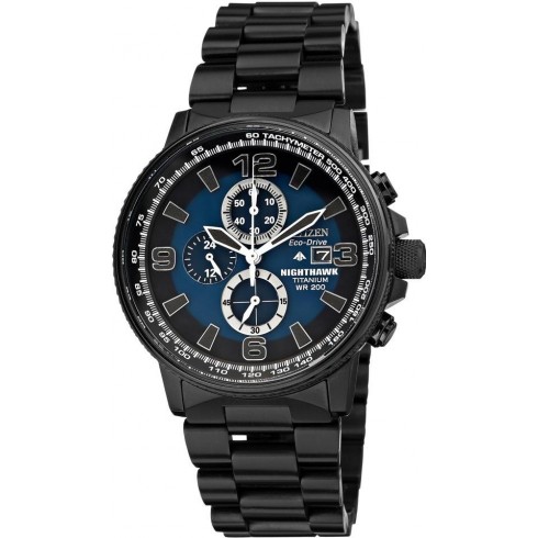 Citizen Eco Drive Nighthawk Blue Dial Black IP Titanium Men's Watch CA0505-57L watches