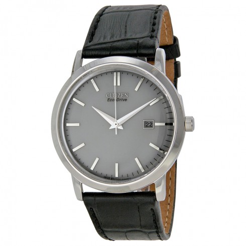 Citizen Eco-Drive Silver Dial Stainless Steel Black Leather Men's Watch BM7190-05A watches
